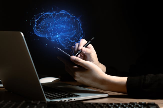 Illustration of tech-enhanced brain shows cloud based AI benefits