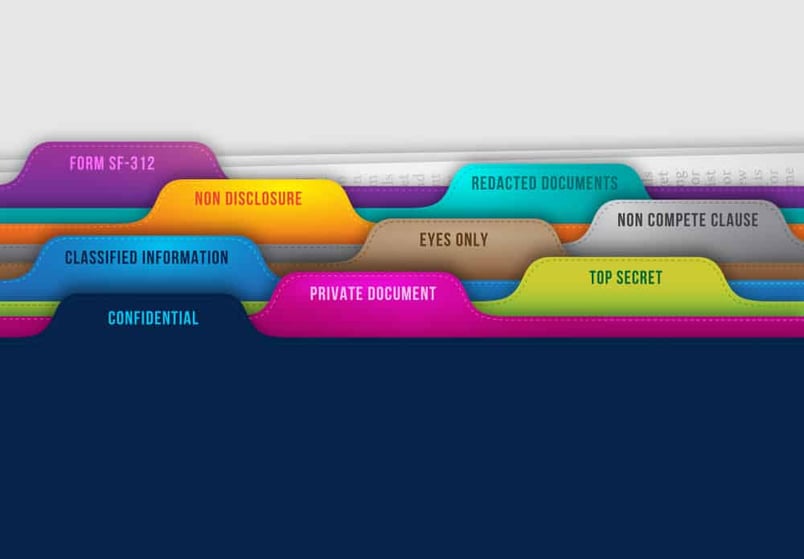 Folders labeled confidential and classified prompt the question, “What is a non-disclosure?”